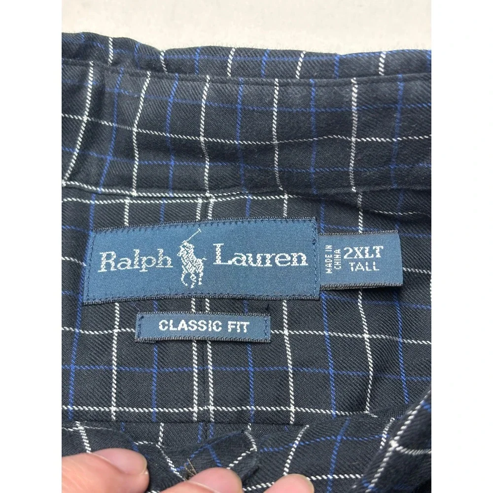 Ralph Lauren Mens 2XLT Tall Classic Fit Button Down Shirt Navy‎ Blue Grid Check
